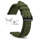 Army Green, Black Buckle nylon sailcloth watch band