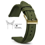 Army Green, Gold Buckle nylon sailcloth watch band