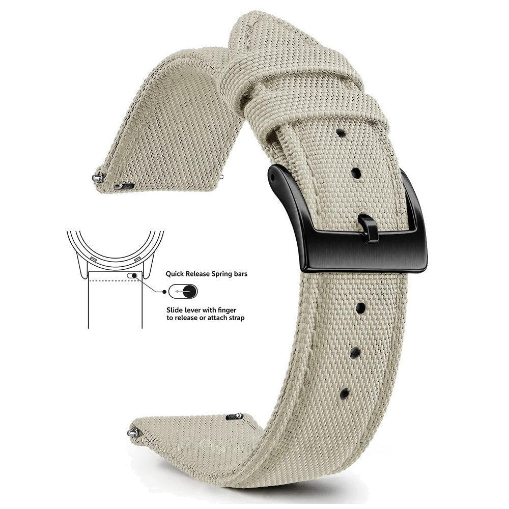 Beige, Black Buckle nylon sailcloth watch band