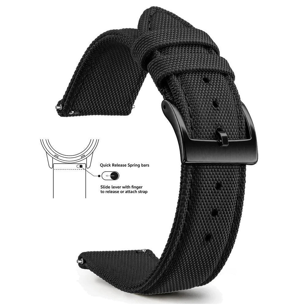 Black, Black Buckle nylon sailcloth watch band