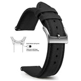 Black, Silver Buckle nylon sailcloth watch band
