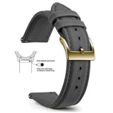 Grey, Gold Buckle nylon sailcloth watch band