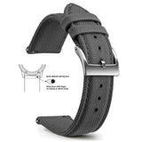 Grey, Silver Buckle nylon sailcloth watch band