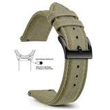 Khaki, Black Buckle nylon sailcloth watch band