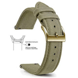 Khaki, Gold Buckle nylon sailcloth watch band
