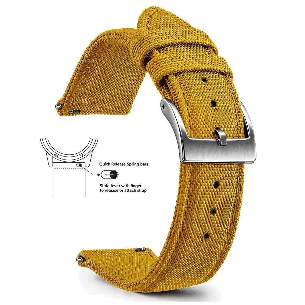 Marigold, Silver Buckle nylon sailcloth watch band