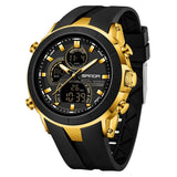 SANDA 6279 watch with black strap, gold-coloured case and black bezel