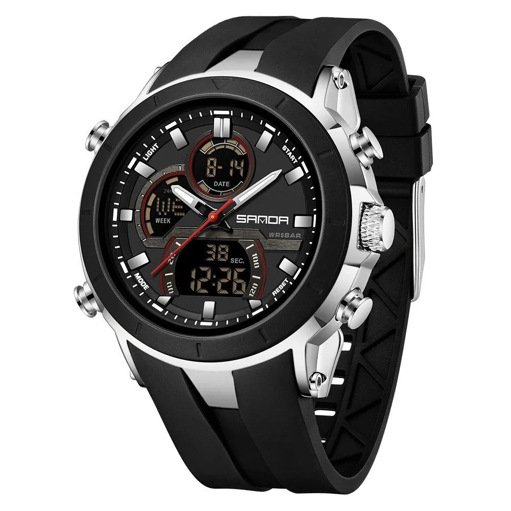 SANDA 6279 watch with black strap and bezel, silver-coloured case sides