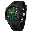 SANDA 6279 analogue-digital watch in all black with the digital windows lit green