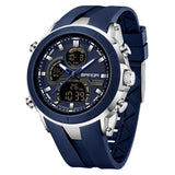 SANDA 6279 watch with navy strap, navy bezel and silver-coloured case sides