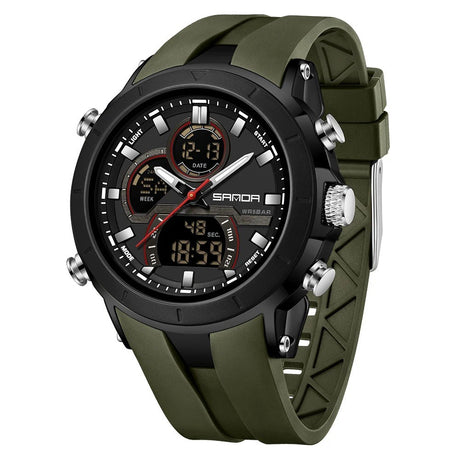 SANDA 6279 watch with a black case and olive green strap