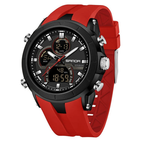 SANDA 6279 watch with a black case and red strap