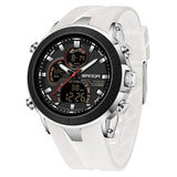 SANDA 6279 watch with white strap, black bezel and silver-coloured case sides