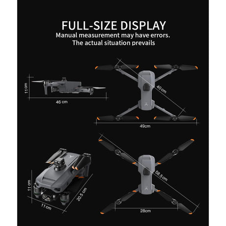 SG909MAX shown folded and unfolded with measurements