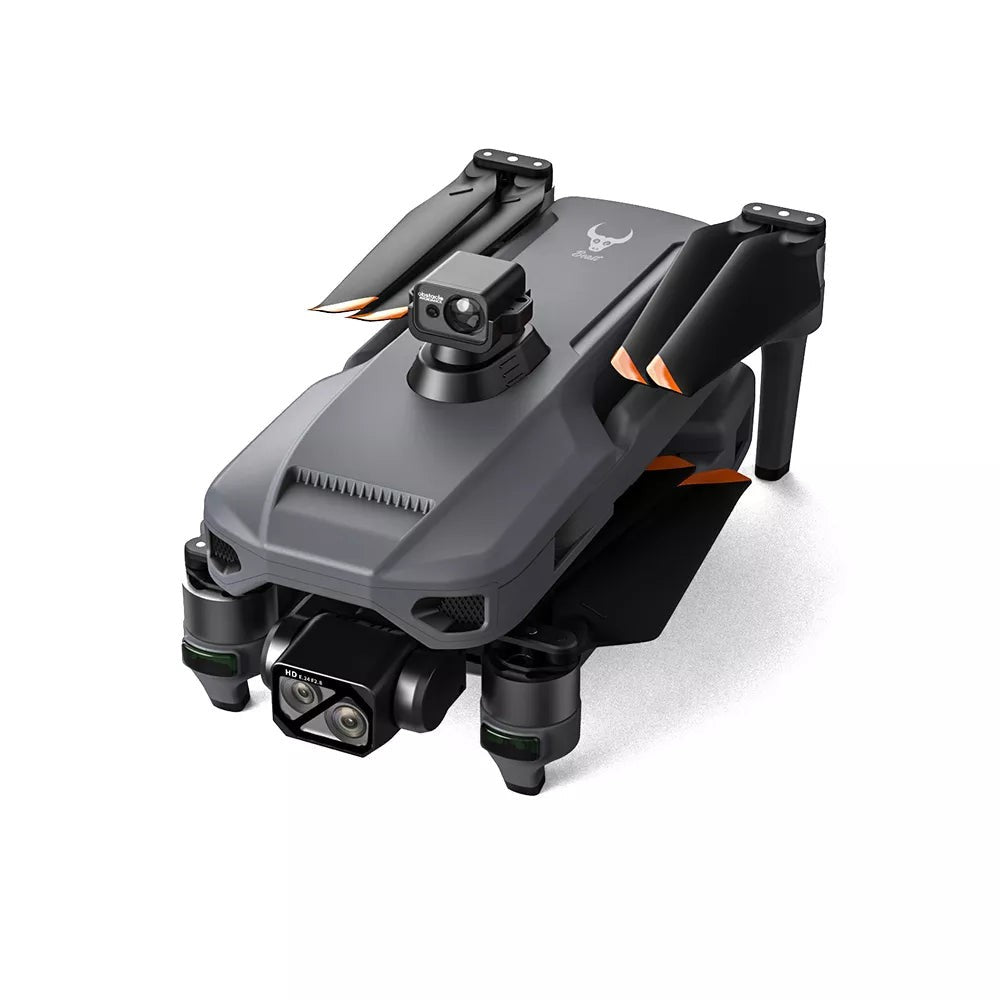 SG909MAX folded, front view with the obstacle-avoidance module on top, on white