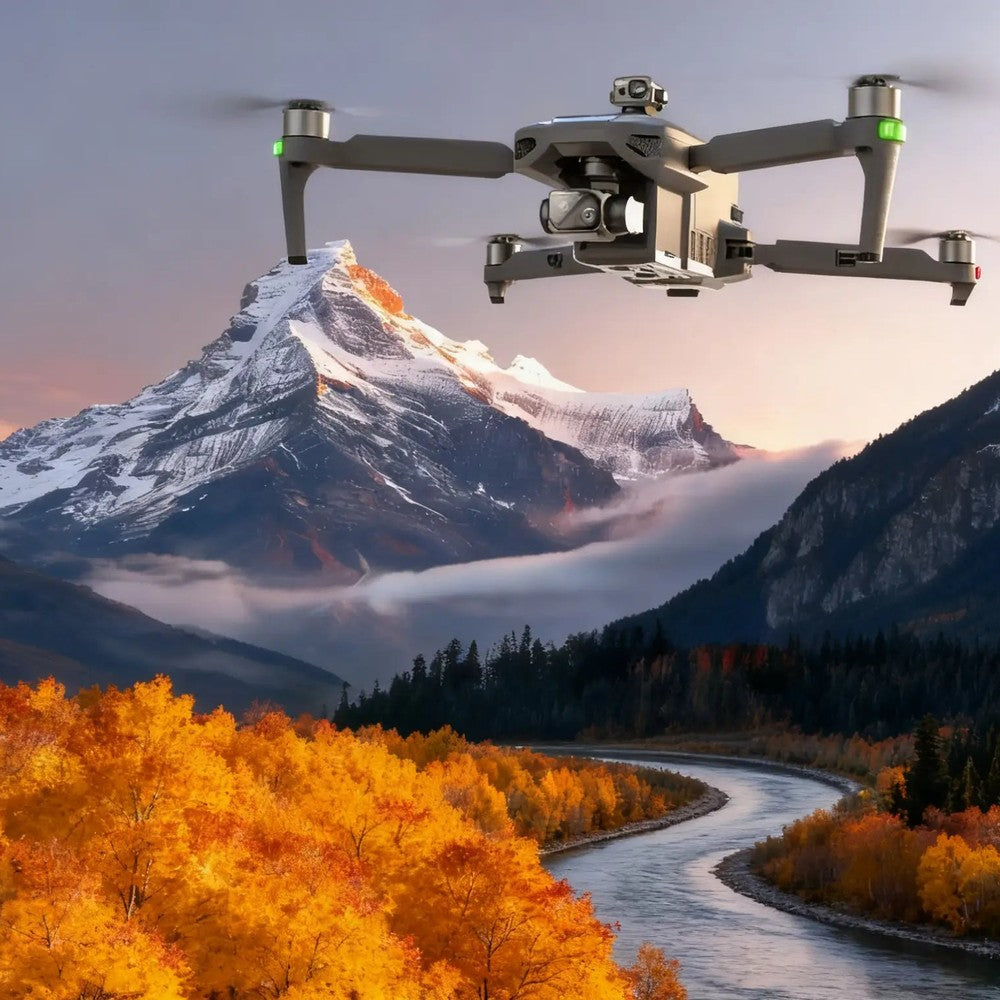SG909MAX in flight over autumn trees and mountains