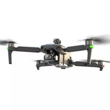SG909MAX in flight, front view at eye level with the gimbal camera and obstacle-avoidance module, on white