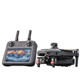 SG909MAX touch-screen remote and the folded drone side by side, on white