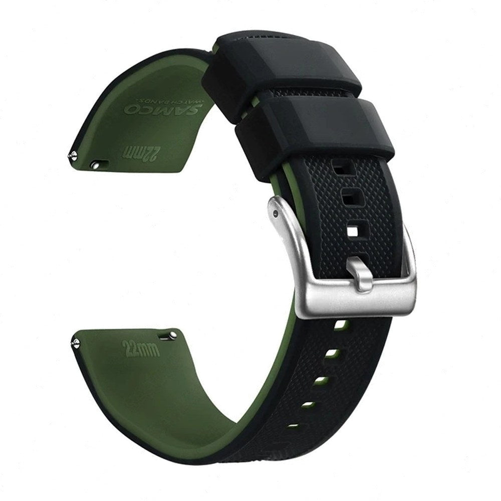 Black & Army Green, Silver Buckle silicone watch band