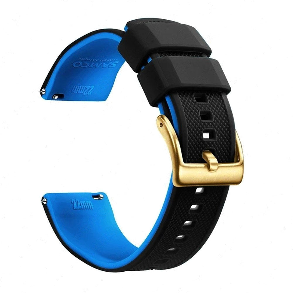 Black & Blue, Gold Buckle silicone watch band