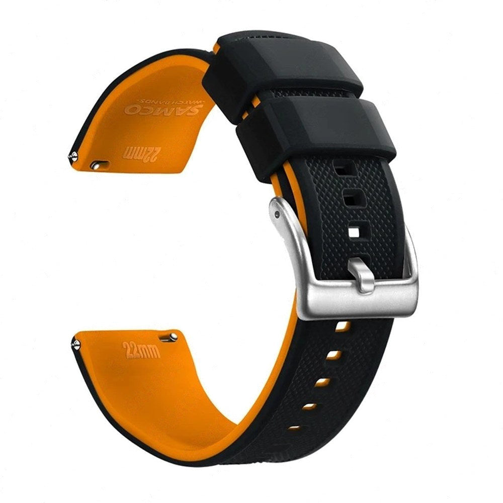Black & Orange, Silver Buckle silicone watch band