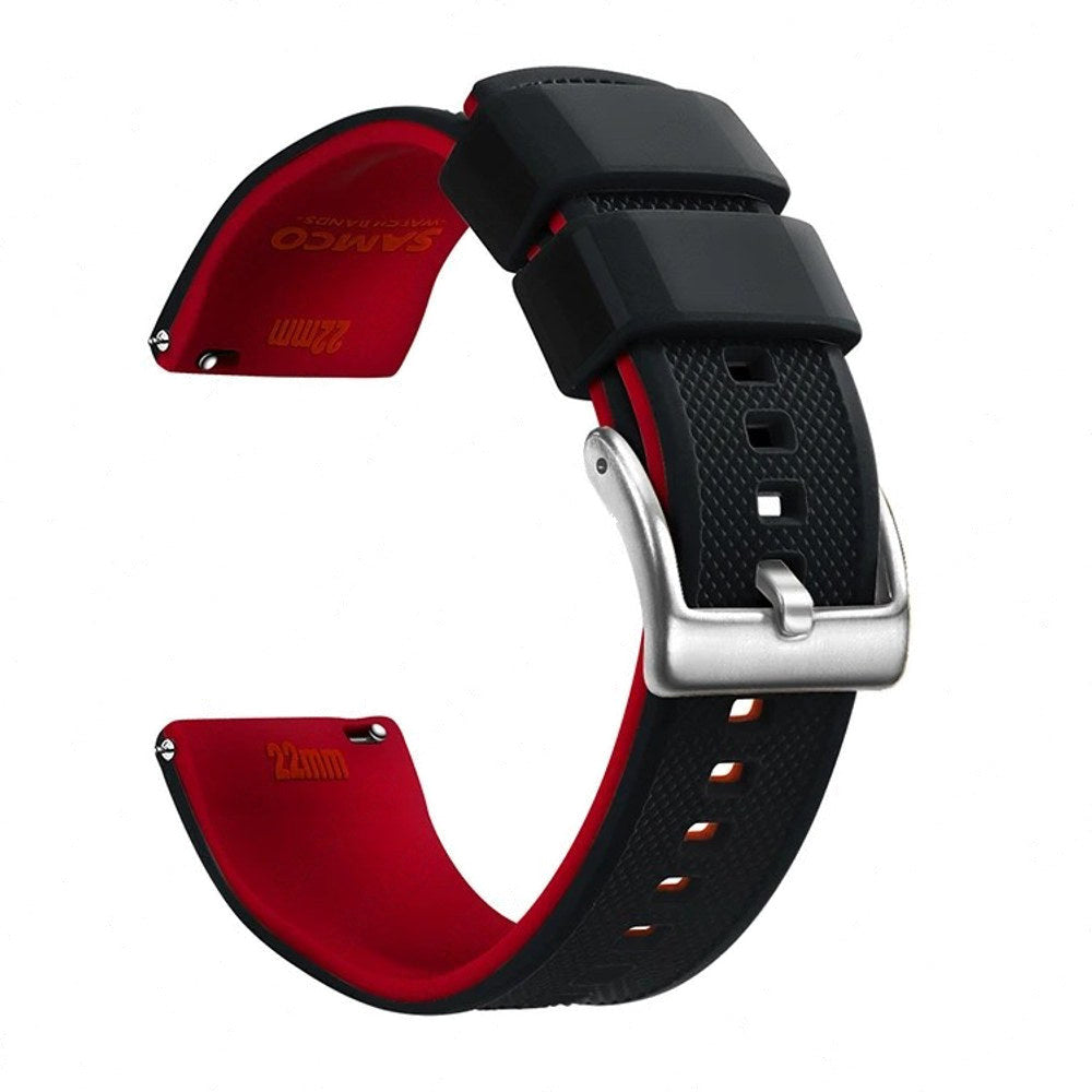 Black & Red, Silver Buckle silicone watch band