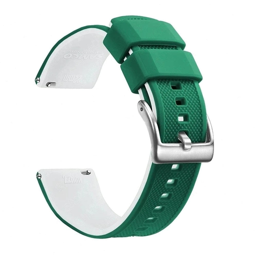 Green & White, Silver Buckle silicone watch band