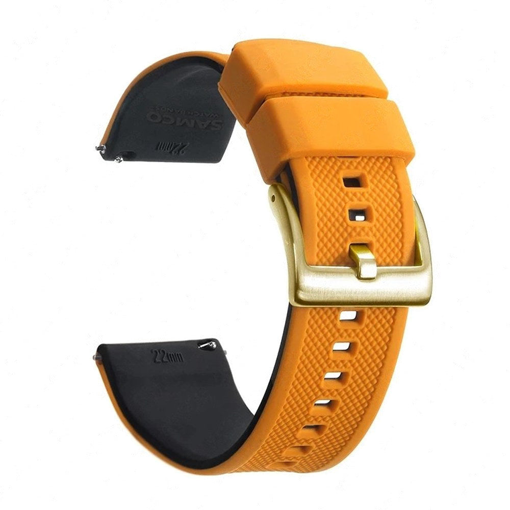 Orange & Black, Gold Buckle silicone watch band