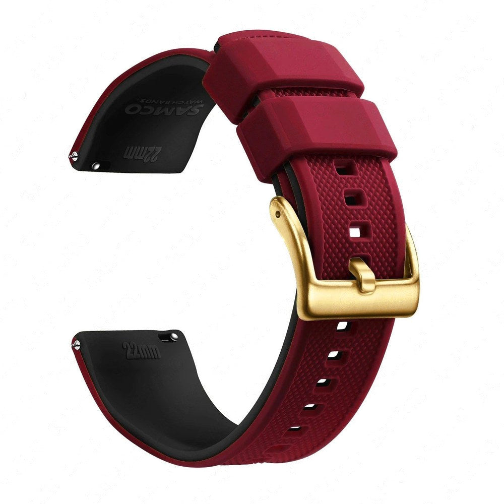 Red & Black, Gold Buckle silicone watch band