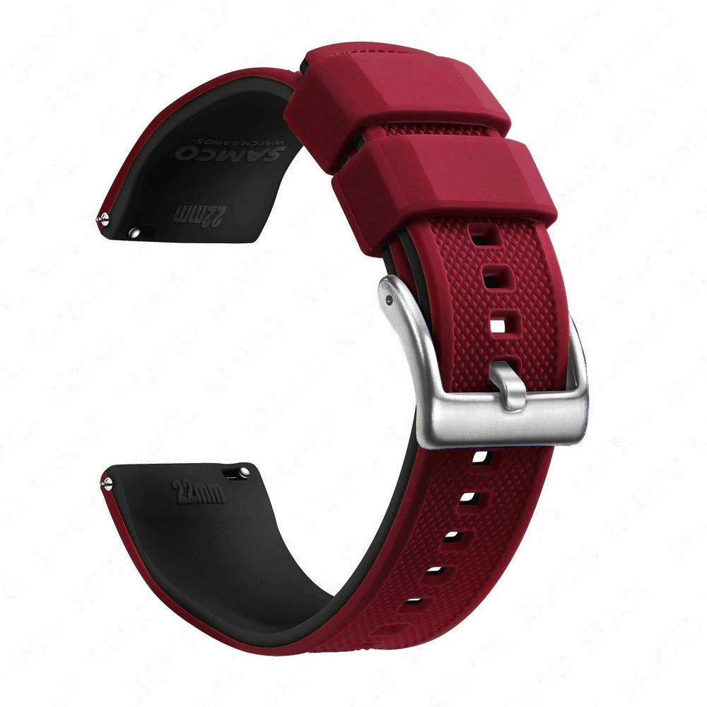 Red & Black, Silver Buckle silicone watch band