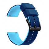 Sapphire blue silicone band with a light blue inner face and a black buckle