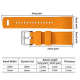 Size drawing: long piece 122 mm, buckle piece 72 mm, 3.2 mm thick, 22 mm band tapering to 20 mm, 20 mm to 18 mm