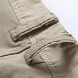 Close-up of the double-stitched belt loops on the khaki RELAX shorts