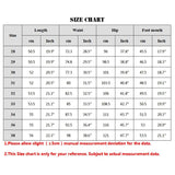 Supplier size chart for sizes 28 to 38 with length, waist, hip and leg opening in centimetres and inches, and a note allowing 3 cm of manual measurement deviation