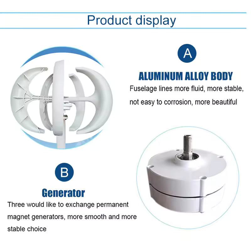 SR-1000W, 2kW, 3kW Wind Turbines 12V 24V 48V Permanent Magnet Wind Power Vertical  BushLine
