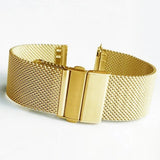 Gold-coloured Milanese mesh watch band with a matching folding clasp