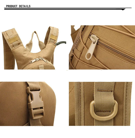 Product detail panel: shoulder strap webbing, zip, sternum buckle and strap D-ring