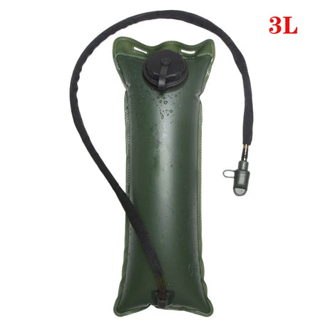 Green water bladder sold separately, marked 3 L, with hose and bite valve