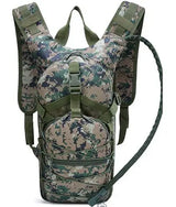 Jungle digital camouflage hydration pack, front view with drinking hose fitted