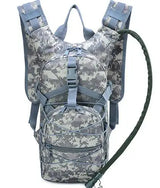 ACU grey digital camouflage hydration pack, front view with drinking hose fitted