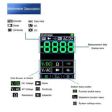 ET11S multimeter screen layout with DC and AC volts, resistance, continuity, diode and capacitance buttons
