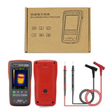 ET11S in the box: meter, red and black test leads with alligator clips, and the retail carton