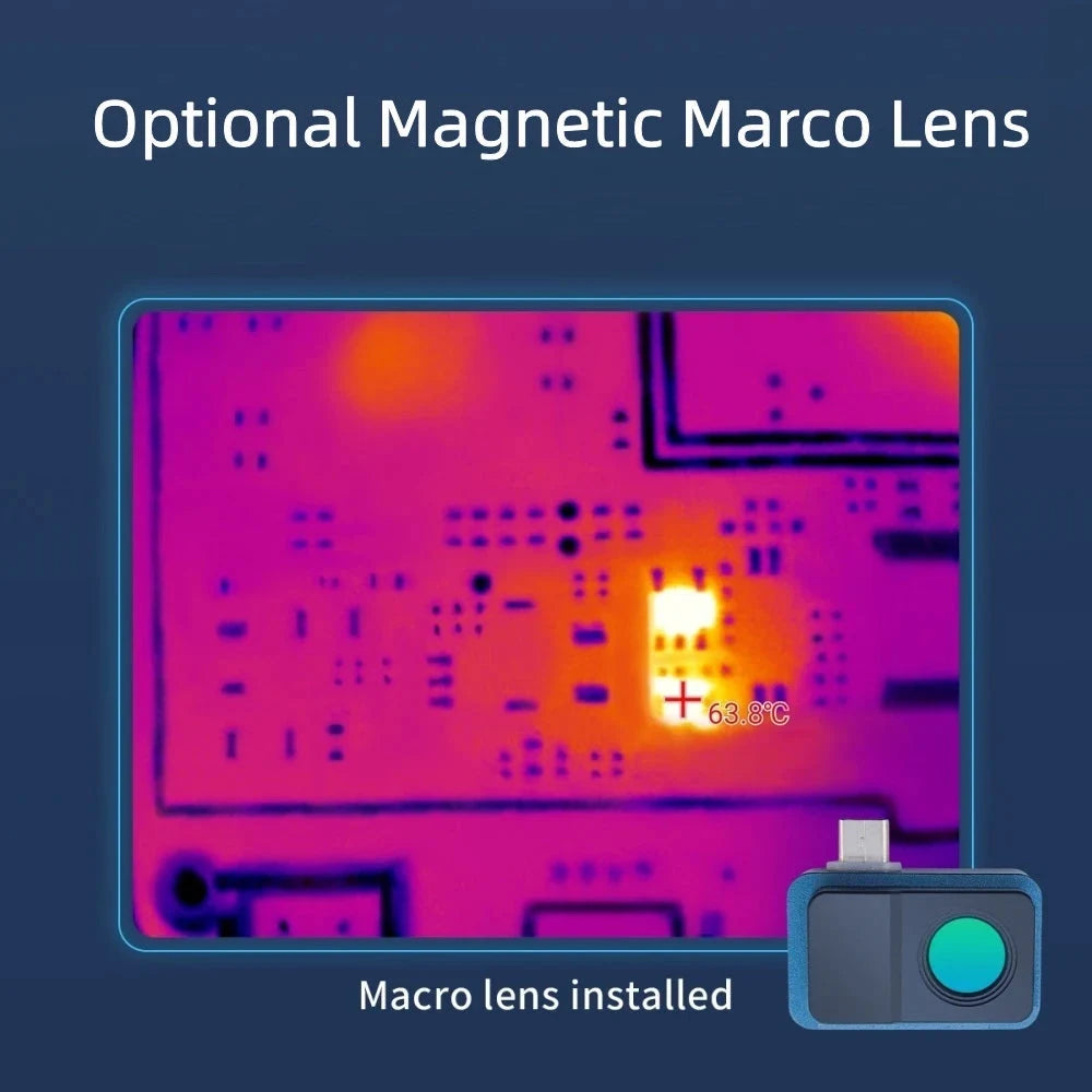 Thermal picture of a circuit board taken with the optional magnetic macro lens, which is not included with this camera