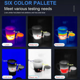 The same two mugs shown in the T7's six colour palettes: iron, white hot, rainbow, cold blue, black hot and red hot
