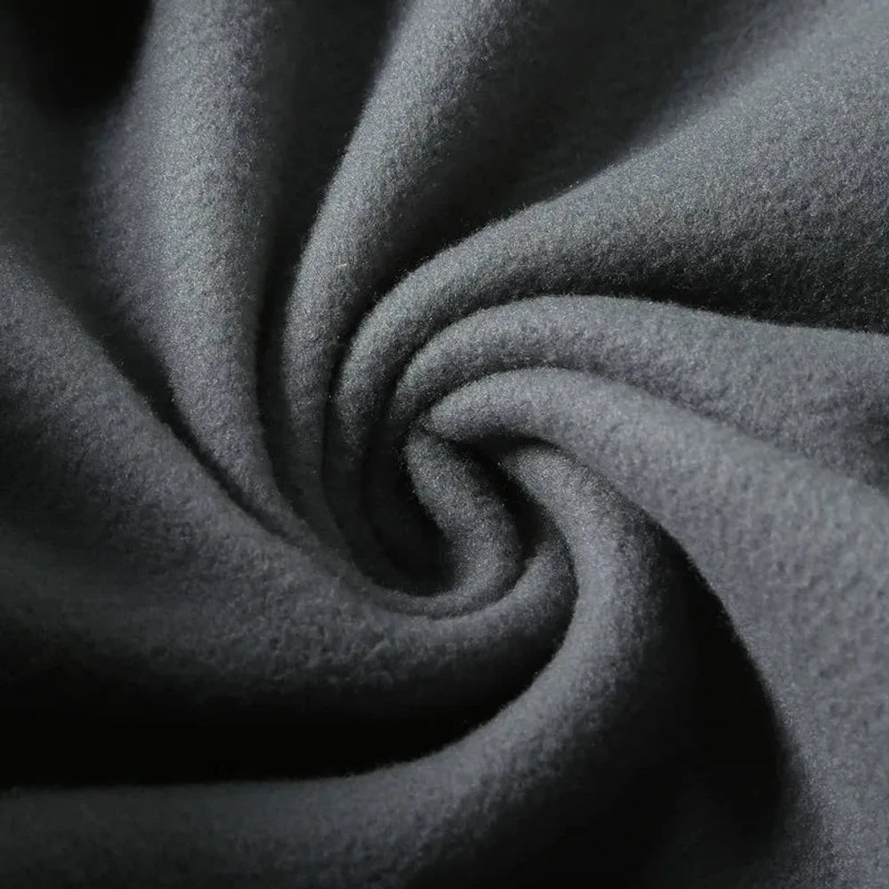 Close-up of the grey polyester fleece fabric
