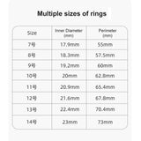 Supplier size chart: ring sizes 7 to 14 with inside diameter 17.9 to 23 mm and circumference 55 to 73 mm