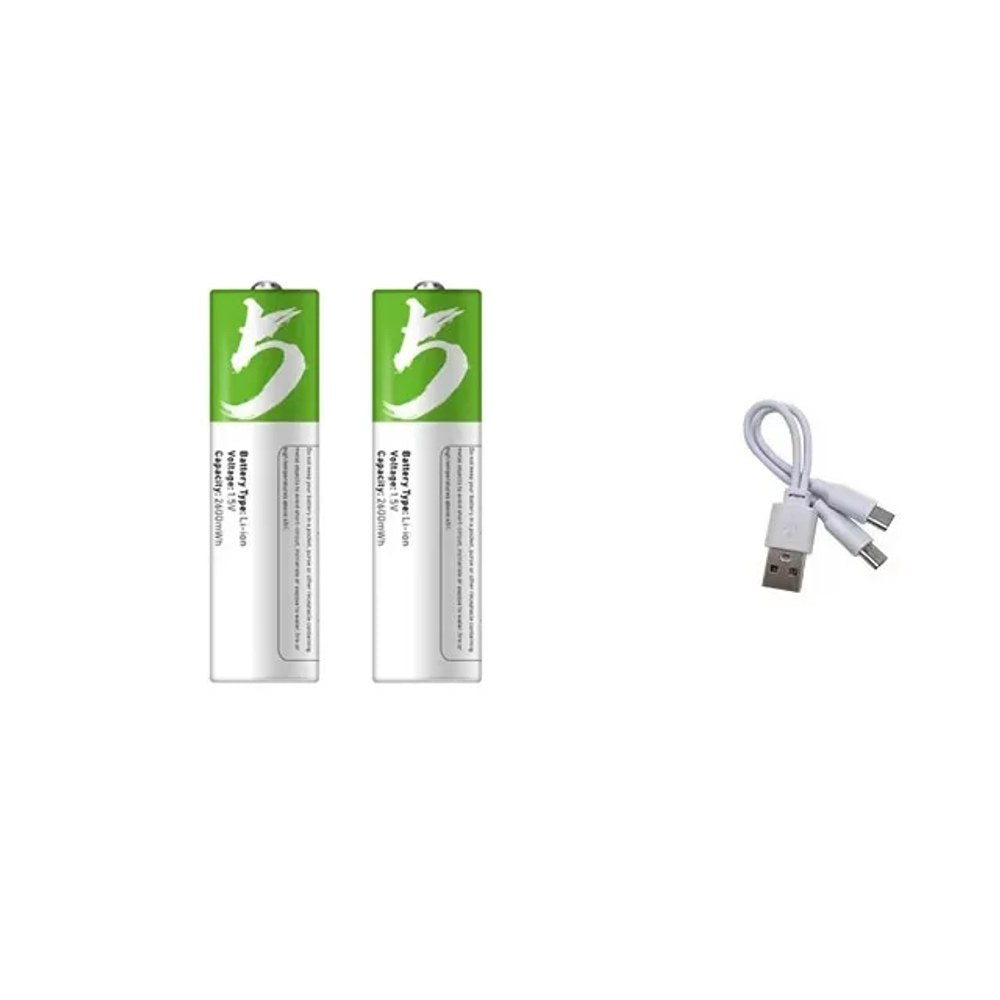 AA pack of two USB-C rechargeable lithium cells with one USB-A to twin USB-C charging lead
