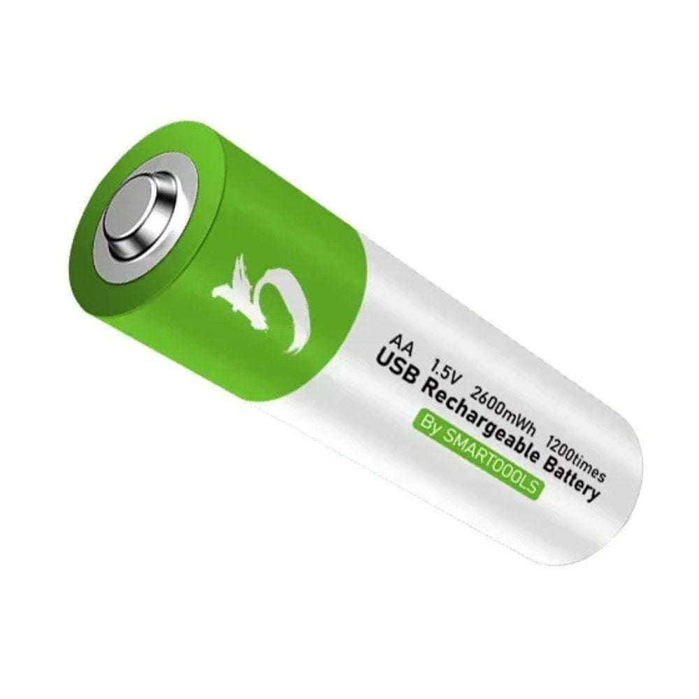 AA USB-C rechargeable lithium cell printed AA 1.5 V 2600 mWh, USB Rechargeable Battery, By SMARTOOOLS