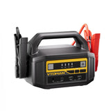VTOMAN V-Truck jump starter from the side, carry handle and red and black clamps stowed