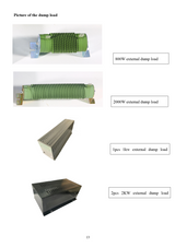Manual page 13: photographs of the 800 W and 2 kW dump-load resistors and the enclosed dump-load boxes.